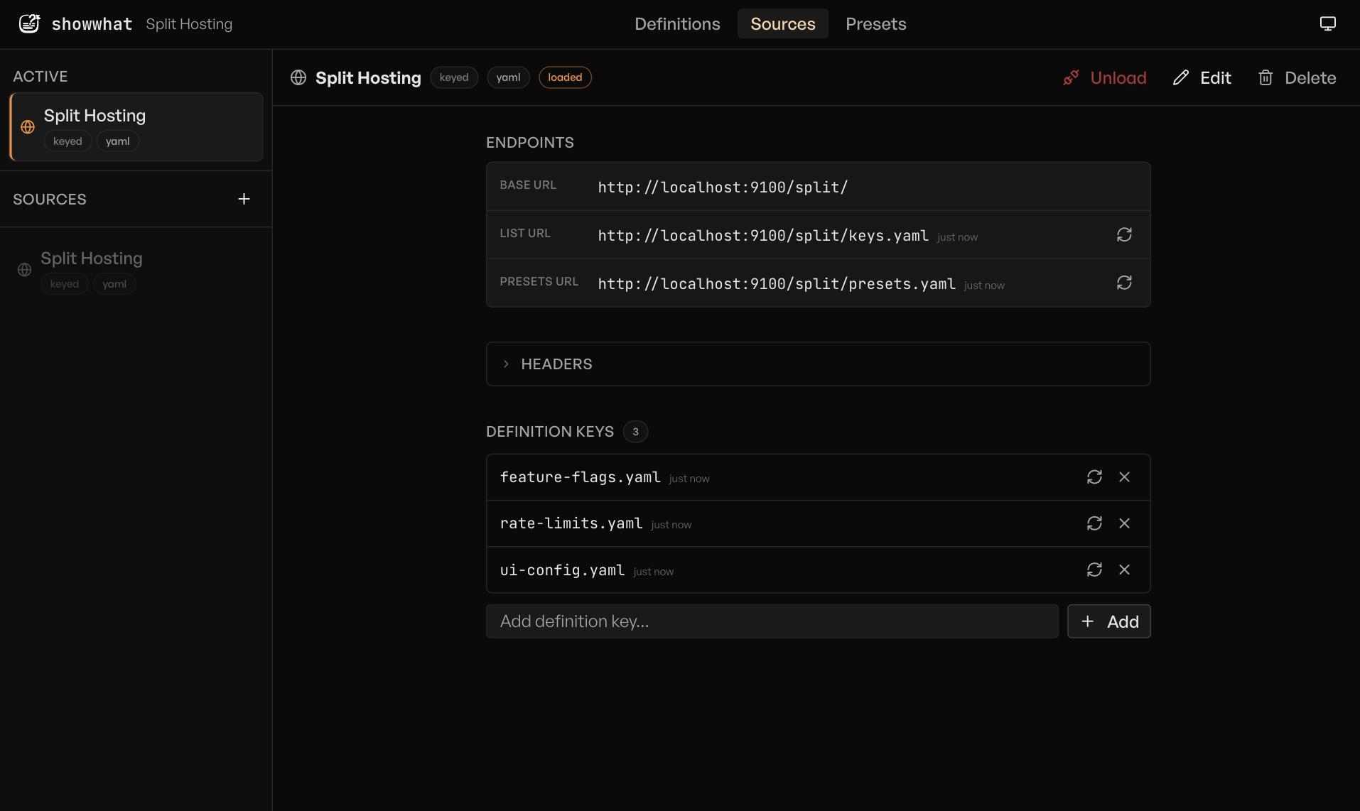 Split source detail panel